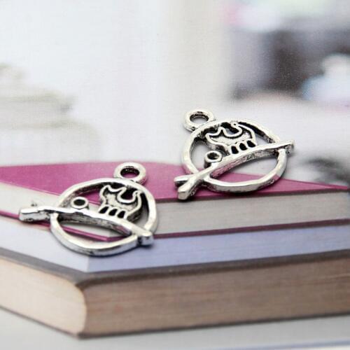 20pcs Silver Color Cat And Tree Charms Making Branches Hanging Crafts Bangle Necklaces Jewelry Accessories 19x19mm A3407