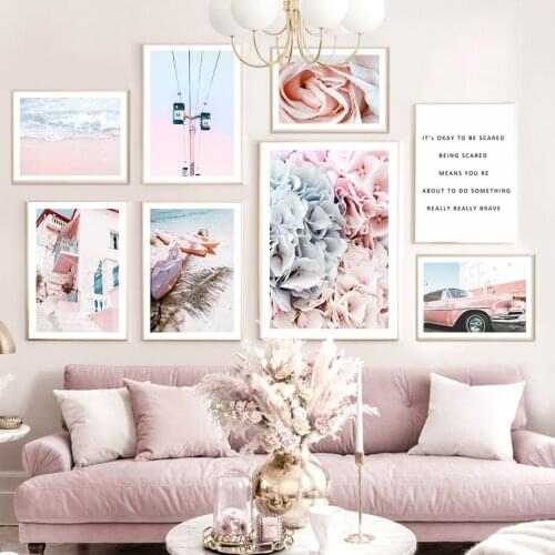 Rose Flower Cable Car Beach Car Sea Quote Wall Art Canvas Painting Nordic Posters And Prints Wall Pictures For Living Room Decor