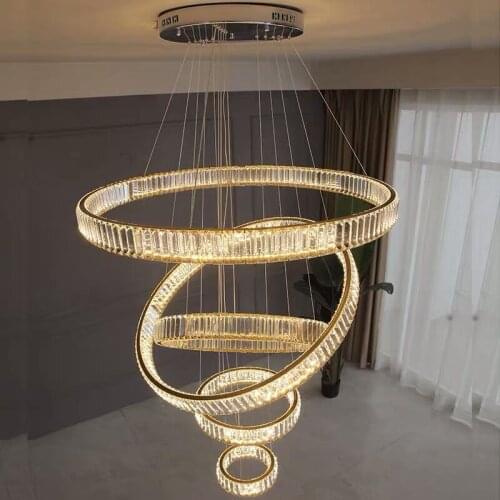 Modern Chandelier for Living Room Large Hotel Hall Staircase LED Crystal Chandeliers Round Rings Light Fixtures Home Decor Lamp