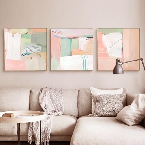Modern Abstract Pink White Green Poster Scandinavian Wall Art Print Canvas Painting Square Picture Home Living Room Decoration