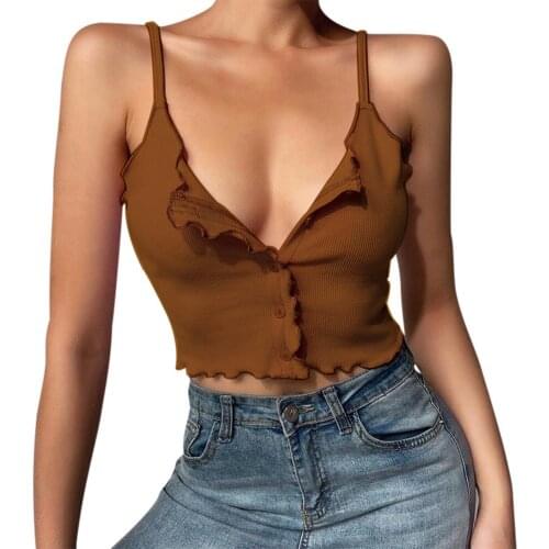 Sexy Backless Camis Top Women Spaghetti Strap Tank Top Solid Color Exposed Navel Tube Top Summer Ladies Button Camisole Tank Top