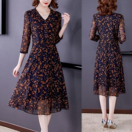 Vintage Floral Mesh Chiffon Beach Midi Dress Women Elegant Bodycon Party Vestidos 2021 Spring Autunm Casual 5XL Plus Size Dress