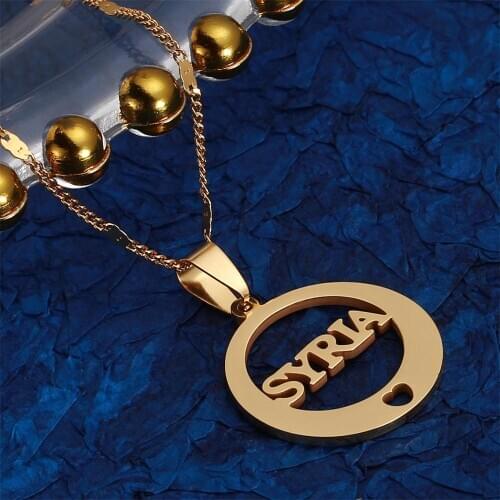 Stainless Steel Alphabet Syria Pendant Necklaces Trendy Syrians Round Charm Jewelry
