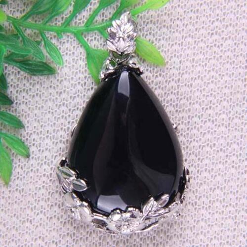 Natural Teardrop Black Carnelian Bead GEM Pendant Jewelry S082