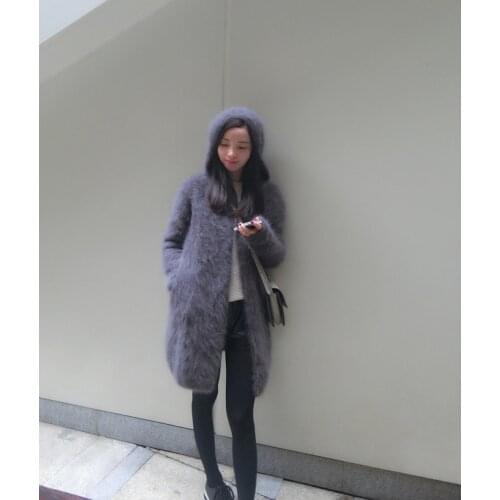 Womens long plush mink cashmere sweater coat female with hooded cardigan free shipping S33