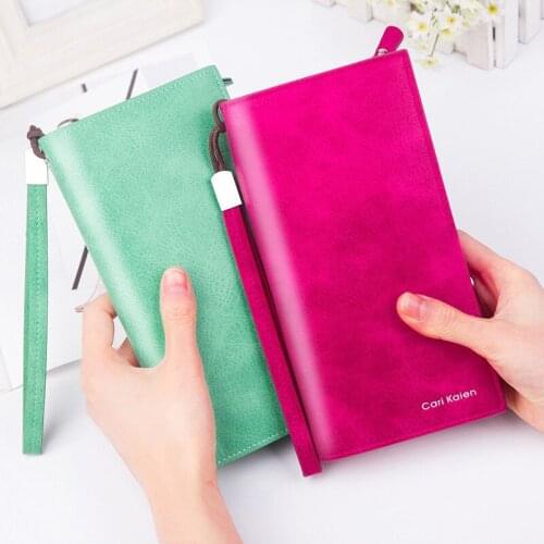 Ladies Long Wallet Button Mobile Phone Bag Multicolor Clutch Frosted Leather Ultra-thin Retro Wallet