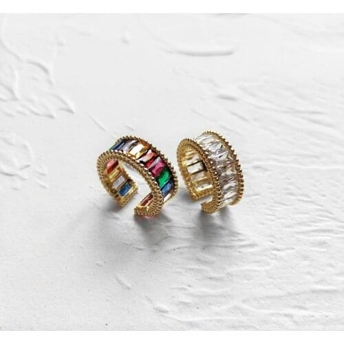 VSnow Luxury Stylish Multicolour Open Cubic Zircon Index Finger Ring for Women Unusual Adjustable Gold Wide Ring Instajewelry