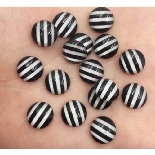 100pcs Resin 10mm Round Black and white stripes Flatback Rhinestone Ornaments DIY Wedding Appliques Craft SF894