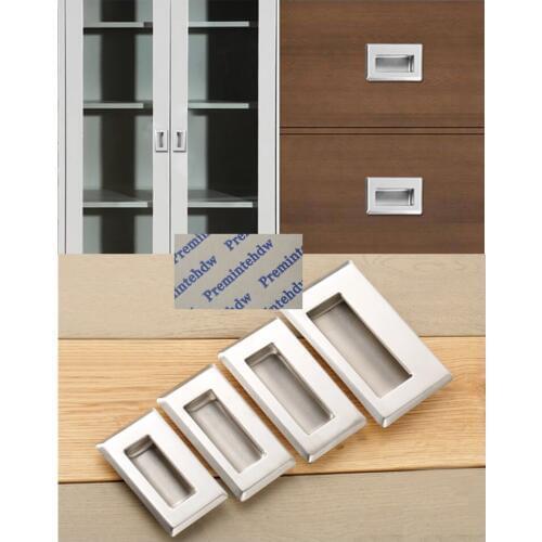 2Pcs/Lot 304 Stainless Steel Rectangle Office Industrial Toolbox Metal Cabinet Box Drawer Recessed Flush Finger Pull