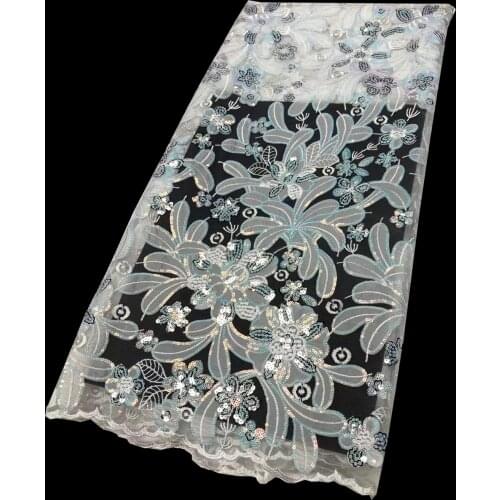 5yards/pc) Very beautiful laser cut flowers appliqued tulle lace fabric with sequins embroidery latest French net lace FJY441