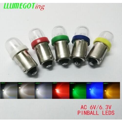 50pcs Round Clear Dome BA9S T4W #44 #47 1x5050SMD AC DC 6.3V 6V Multiple Color Non Polar Bally Pinball Game Machine LED Bulbs