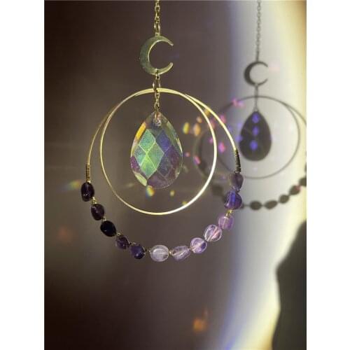 Amethyst Crystal Sun Catcher Celestial Rainbow Hanging Car Prism Crystal Suncatcher Fairy Decor Boho Witchy Home Decoration