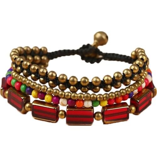 European and American Bohemian Style Retro Red Agate Fashion Womens Bracelet Wax Rope Hand-woven Ethnic Style Female Bangle