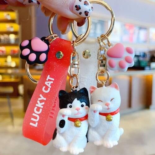 1 Pcs Lovely Animal Lucky Cat PVC Keychains Fortune Cat Key Chain Girl Bag Car Pendant Keyring Student Kids Birthday Gifts Toys