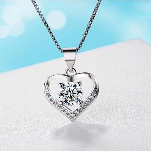High Quality 925 Sterling Crystal Zircon Silver Heart-shaped Pendant Necklace for Women Fashion Jewelry 45cm Length Chain Choker
