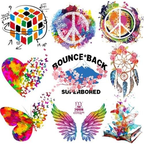 Colorful Thermal Iron On Transfers For Clothing Flowers Butterfly Patch Vinyl Heat Transfer Iron On Patches For Clothes Stickers