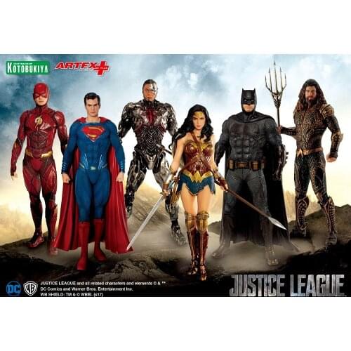 DC Justice League ARTFX + STATUE The Flash & Wonder Women & Batman & Superman & Cyborg & Aquaman Action Figure Model Toys