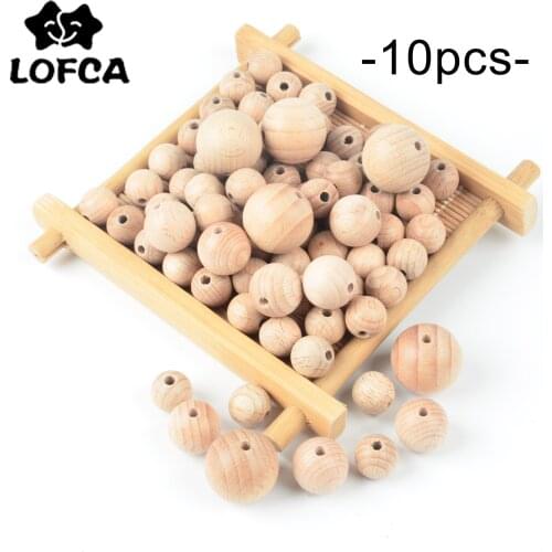 LOFCA 10pcs/lot Wooden Beads Baby Teether Beads Toy BPA FREE Safe Food Grade Baby Natural Color DIY Jewelry Making ewelry Make
