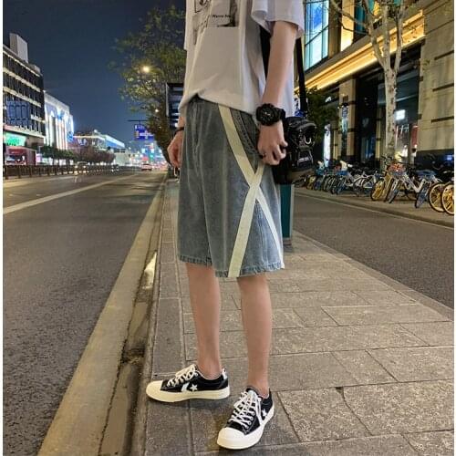 Casual Fashions Harajuku Baggy Joggers Ins Summer Men Cross Jeans Shorts 2021 Mens Streetwear Hip Hop Kpop Denim Shorts
