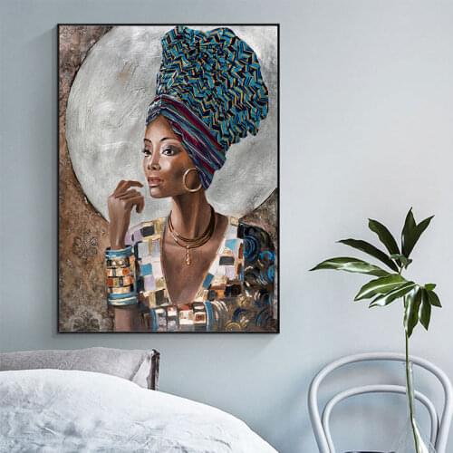 GOODECOR Black African Woman Red Lips Canvas Painting Posters and Prints Scandinavian Wall Art Picture for Living Room Frameless
