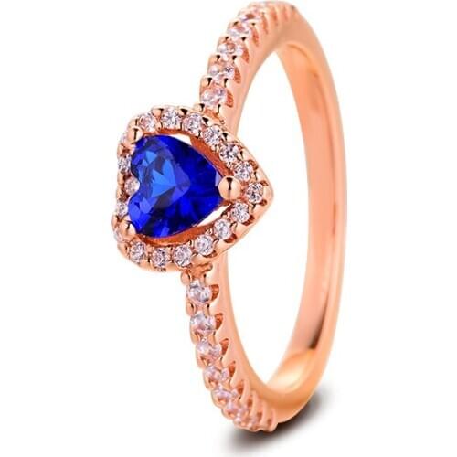 Rose Sparkling Heart Ring Fashion Jewelry Rose Golden Rings for Women Crystal Stones Rings Jewelry