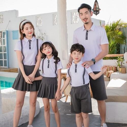 Summer Family Matching Outfits Dad Son T-Shirt+Shorts Sets 2PCS Suits Mother Girls T-Shirt+Short skirt School Vacation Clothes