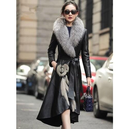 Leather Jacket Winter Coat Women Fox Fur Collar Down Jacket Women Genuine Sheepskin Coat Windbreaker Chaqueta Mujer MY