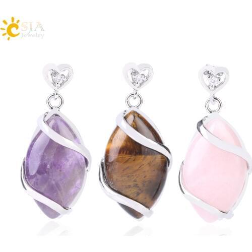 CSJA Classic Horse Eye Shaped Pendant Natural Stones Pendulum Silver-color Pendants for Necklaces Women Men Fashion Jewelry F562