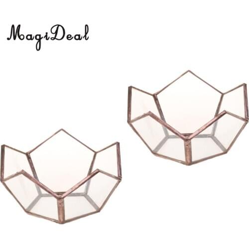 MagiDeal 2x Open Copper Glass Geometric Terrarium Tabletop Succulent Plants Container
