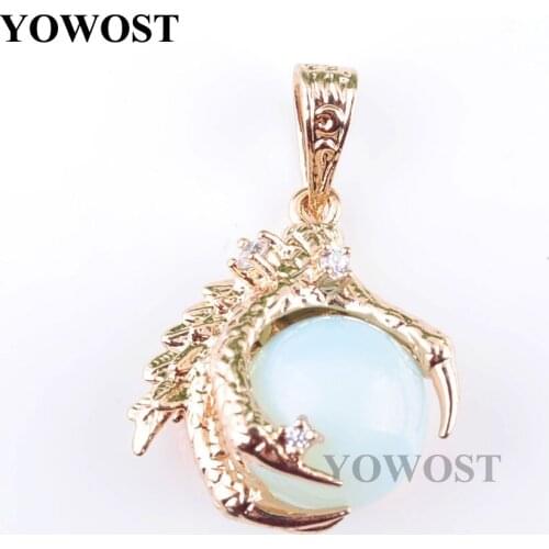Wholesale 5Pcs/Lot Opalite Stone Pendants Dragon Claw Charm Round Ball Bead Crystal Reiki Chakra Jewelry QN3098