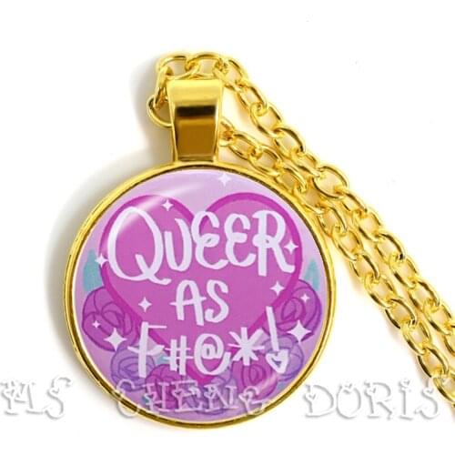 Bi Pride Necklace LGBT Pendant Necklaces Hypoallergenic Gay Pride Jewelry Rainbow Flag Glass Cabochon Pendants Jewelry