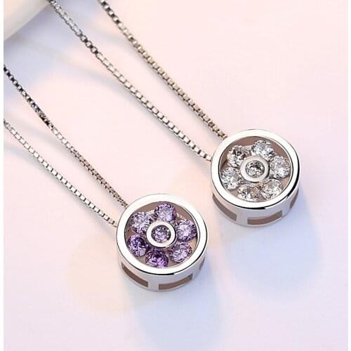 Utimtree Simple Round White Purple Crystal Pendants Necklaces for Women Sterling Top Necklace Chokers Statement Jewelry