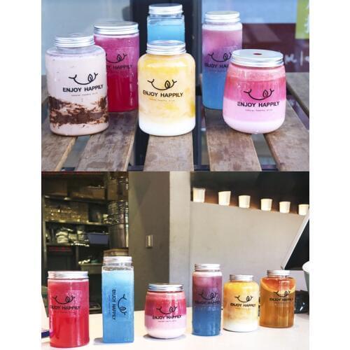 20pcs/lot Creative Drink Bottle Bottle Takeout Plastic Straight Disposable Milk Tea Bottle Storage Bottle Tank Mason Jar