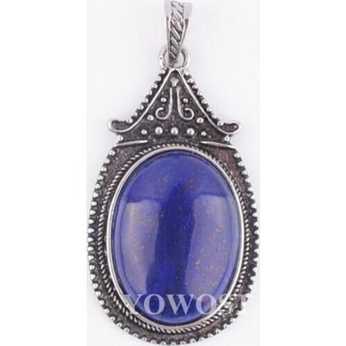 4Pcs Retro Vintage Pendulum Pendants for Women Jewelry Natural Lapis Lazuli Oval Stone Bead Ancient silvers Pendant QN3700