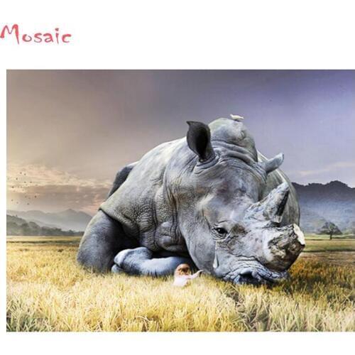 Full square Diamond Painting"rhino"3d Picture of Rhinestones Diamond Embroidery animal cow Beadwork mosaic kits wall painting