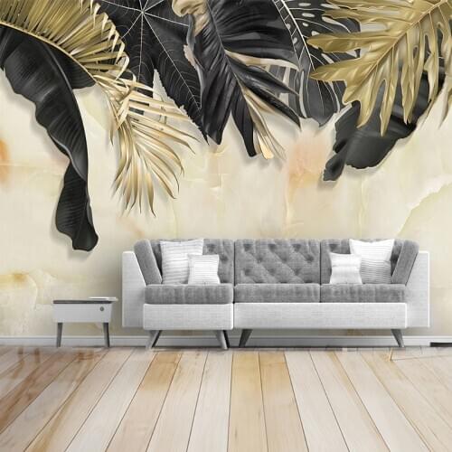 Custom Photo Wall Paper 3D Black Golden Leaf Marble Pattern Mural Bedroom Living Room TV Sofa Background Wallpaper For Walls 3D