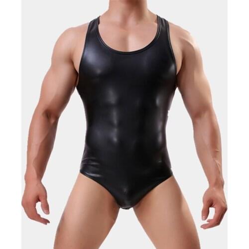 Sexy New Cool Sexy Teddies Mens Siamese Tight Underwear Leather Bodybuilding underwear Suit Bodysuits Men Gay Clothing