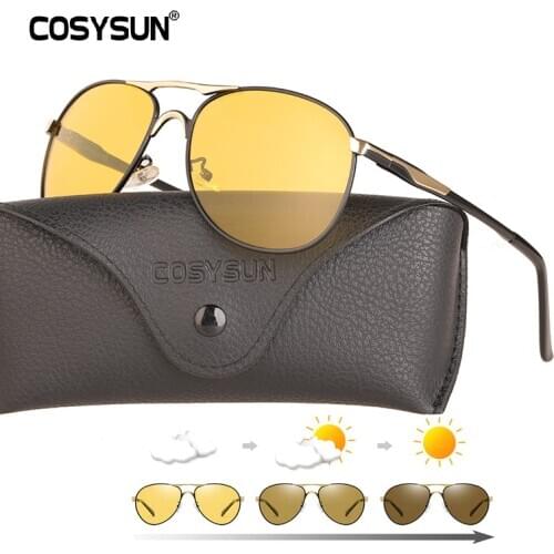 COSYSUN Brand Pilot Sunglasses Men Polarized Driving Photochromic Glasses Women Smart Discoloration Day Night Vision Lenses