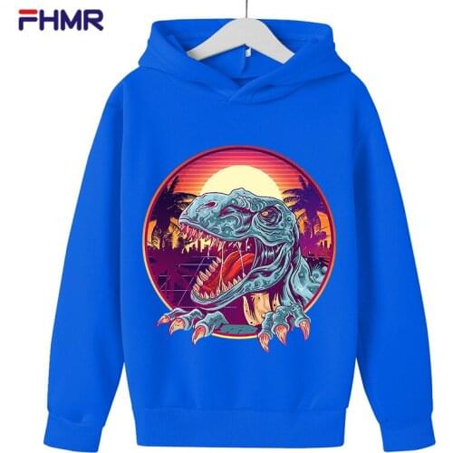 Cute cartoon Fashion girl Sweatshirt Casual Print Korean Style Long Sleeve Dinosaur Oversized hoodies Sweatshirt Top boy clothes
