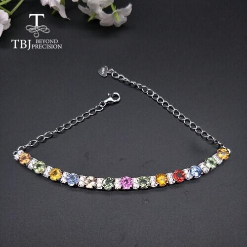 TBJ,gemstone bracelet 100% natural fancy color sapphire shinning 925 sterling silver fine jewelry for women precious gift