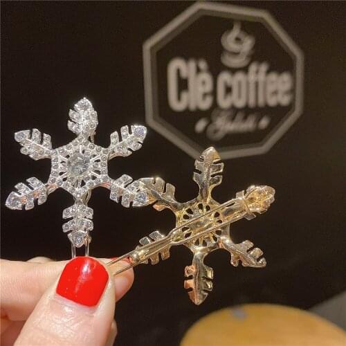 Oaoleer Fashion Shining Rhinestones Snowflake Hairpin Metal Snowflake Rhinestone Hairpin Hair Jewelry Gold Silver Barrettes