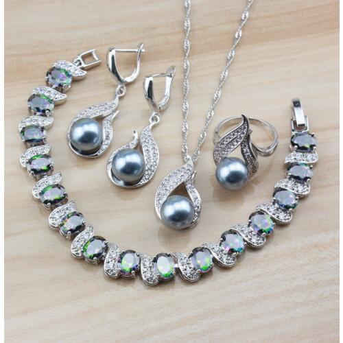 Classic Wedding Pearls Jewelry Sets With Cubic Zirconia Fashion Women Accessories Silver Color Sets