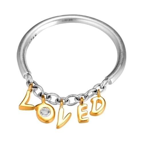 Shine Loved Script Ring Sterling Silver Jewelry Female Rings for Women Clear CZ Fashion Silver Rings Jewelry Golden Shine Ring