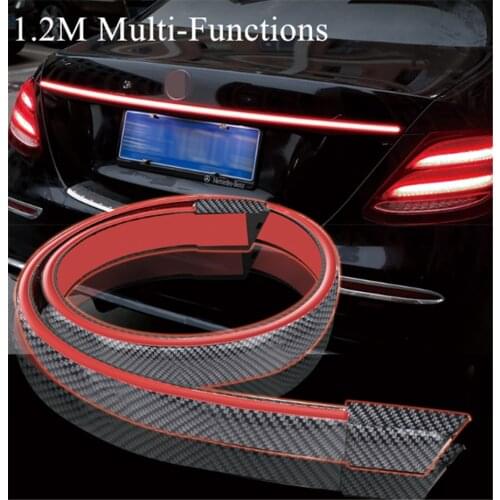 1.2x3.5cm Carbon Fiber look Red LED Tail Brake Turn Flowing Light Rear Trunk Roof Car Spoiler Lip Tail Wing Lid