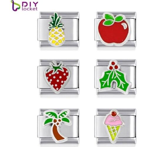 10pcs Colorful Flower Stainless Steel Italian Charm Bracelet Charms LSIT035-672