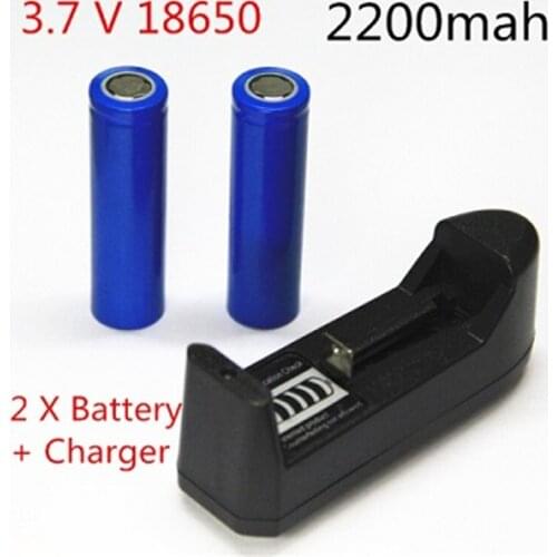 2pcs/set 18650 battery 3.7V 2200mAh rechargeable li ion battery with 1pcs charger for Led flashlight Torch Clock batery litio