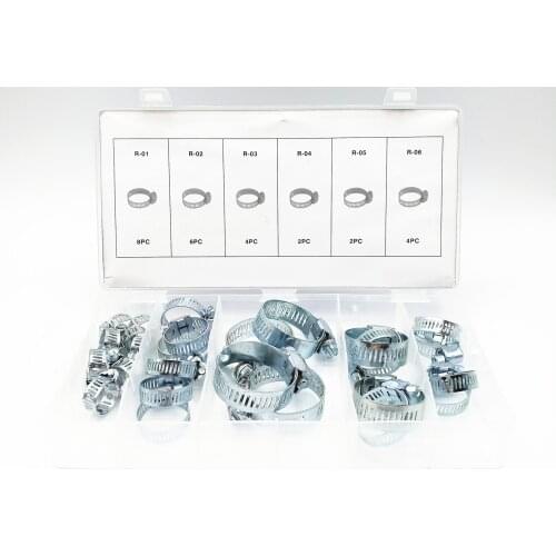 26Pcs Adjustable Clips Worm Gear Hose Clamp Assortment Kit for Various Pipes Automotive Mechanical Use