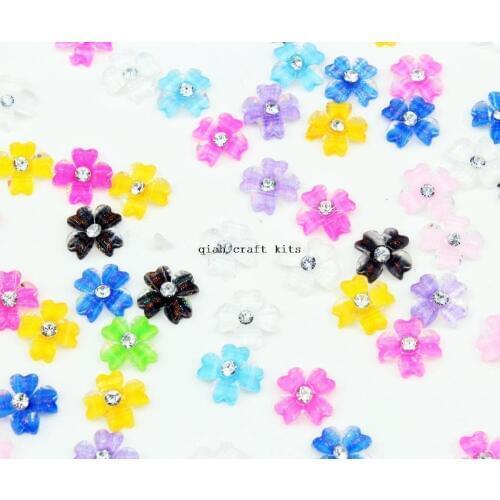 300pcs glitter resin Acrylic Flower Rhinestones For 3D Nail Art Tips Decorations,jewelry making beads 11mm