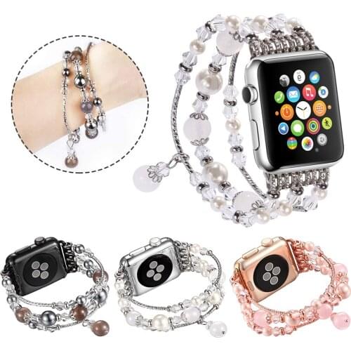 38/40 42/44mm Women Crystal Beads Watch Band For Apple Watch Band Replacement Watchband Fashion Watch Strap For iWatch Series