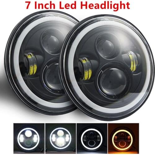7Inch Led Headlight H4 DRL Round 140W Headlights with Yellow & White Angel Eye for Car Motorcycle Lada Niva UAZ 4x4 Offroad